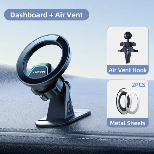 Joyroom Magnetic Car Mount [20 Strongest Magnets] Magnetic Car Phone Holder Dash [Not Drop 3M Adhesive] All-Metal Phone Mount - Ships From : CHINA - Color : black